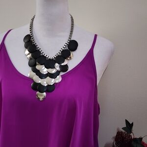 Bold Retro Black and Silver Toned Bib Statement Necklace